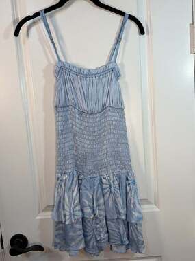 Rays for Days Blue Sunburst Tie-Dye Smocked Tiered Mini Dress Size XS